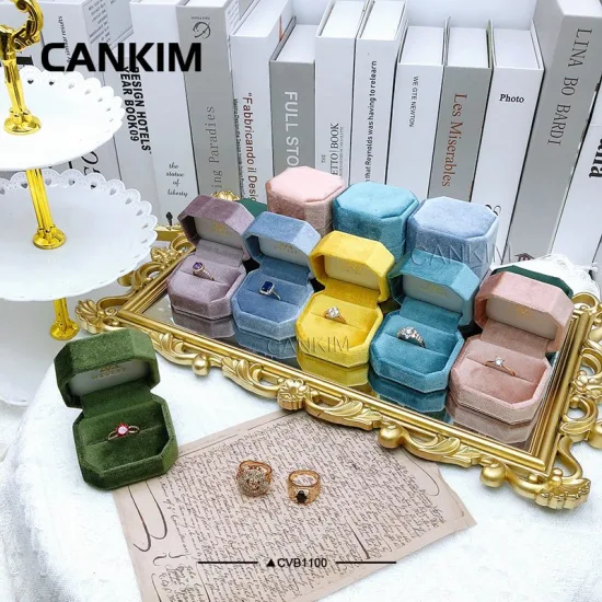 Cankim プラスチックケースジュエリージュエリーダブルベルベットリングボックスハートベルベットリングボックスリングボックス結婚式用